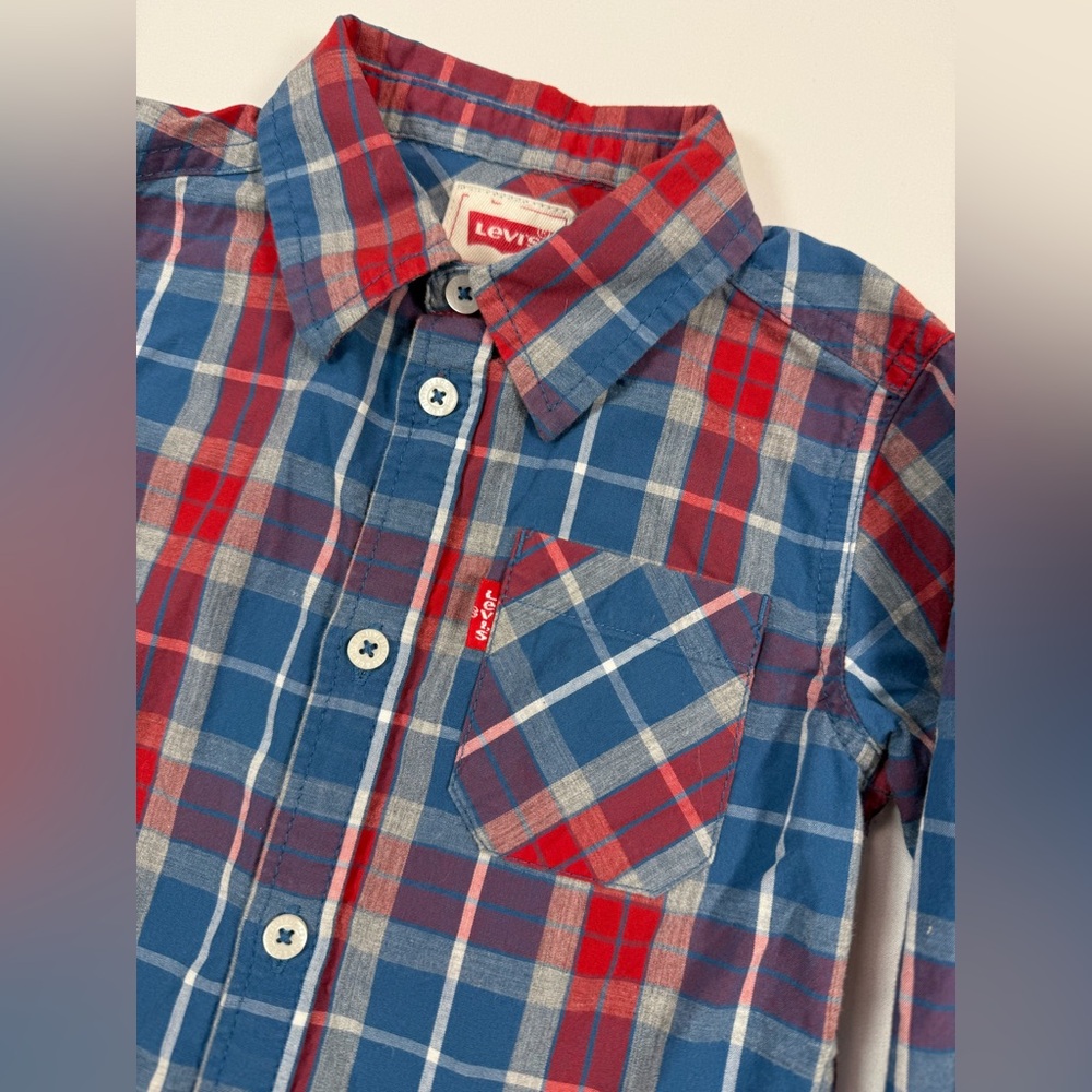 LEVI’S Baby Boys’ Blue & Red Tartan Plaid Long Sleeve Button Down Flannel 12M - Picture 4 of 8